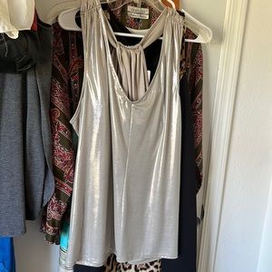 Reversible, gorgeous liquid silk champagne layering top